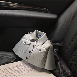 حقيبة يد جلد جاكت (فضي)