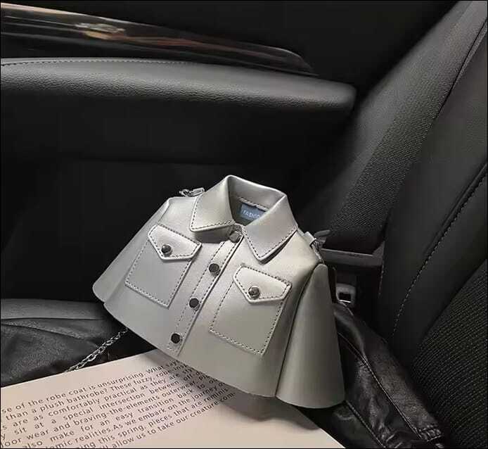 حقيبة يد جلد جاكت (فضي)